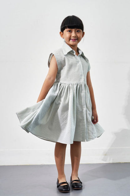 Petite Kelly Dress - Sage Stripes