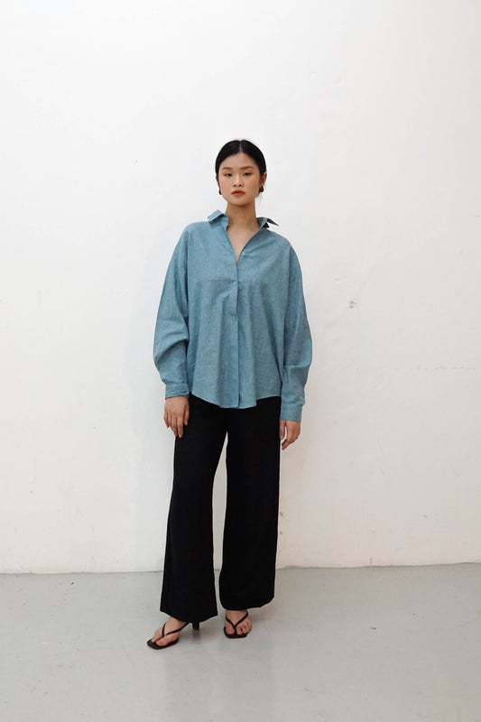 Oversized Linen Shirt - Sky Blue