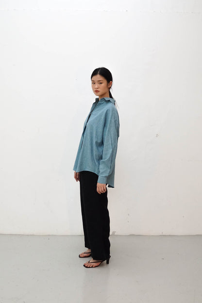 Oversized Linen Shirt - Sky Blue