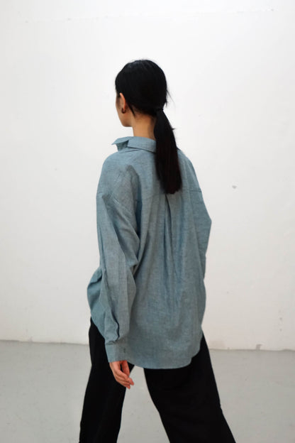 Oversized Linen Shirt - Sky Blue