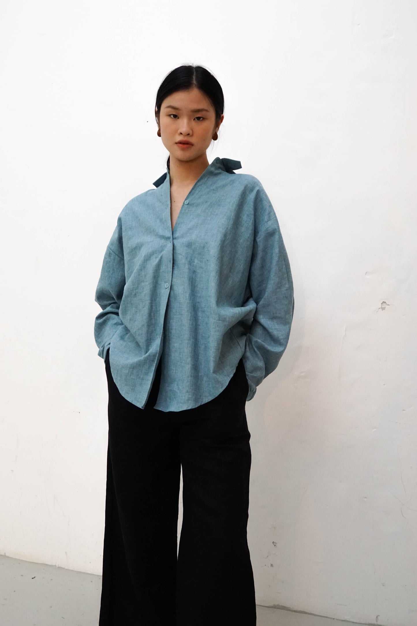 Oversized Linen Shirt - Sky Blue