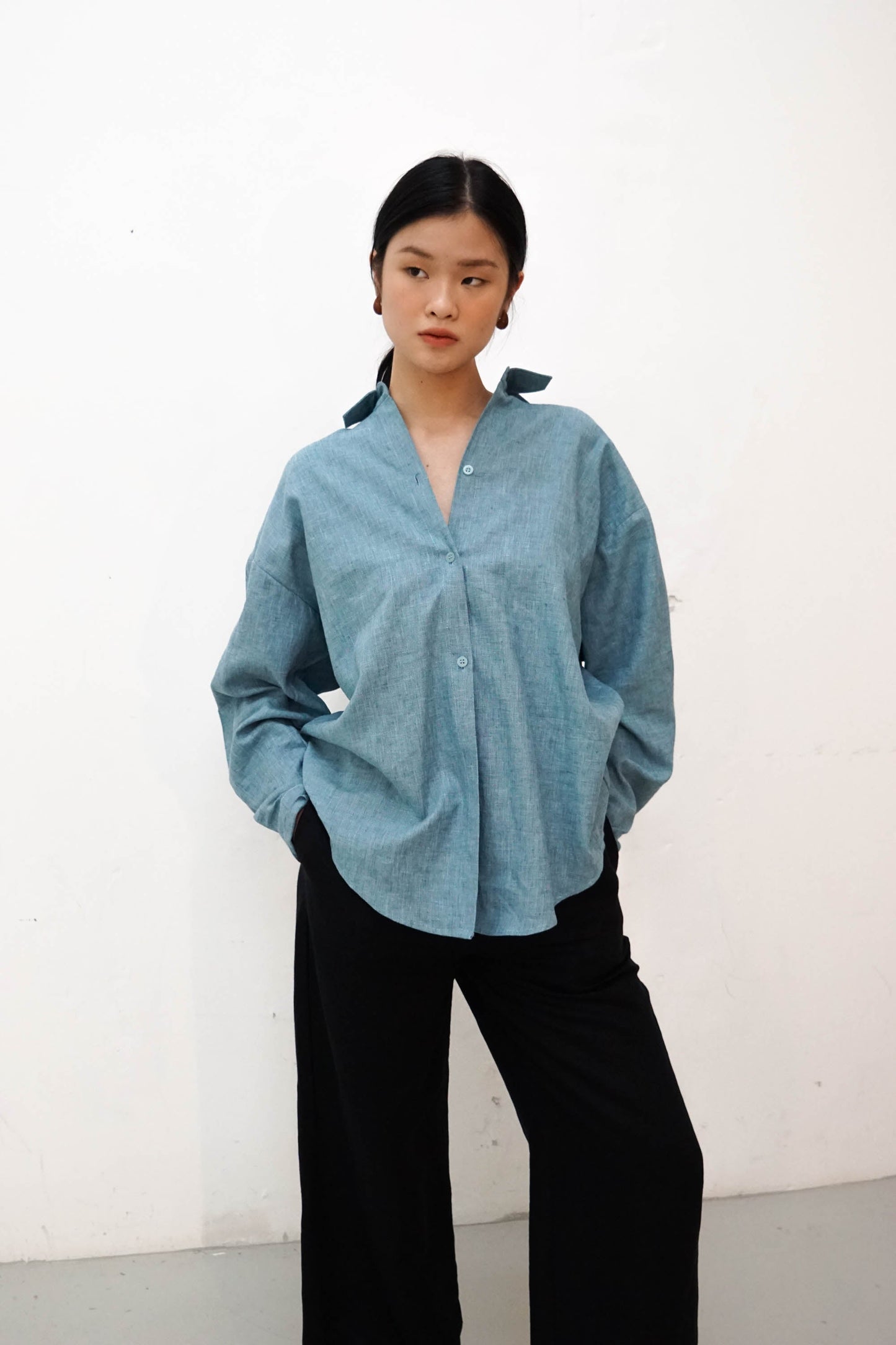 Oversized Linen Shirt - Sky Blue