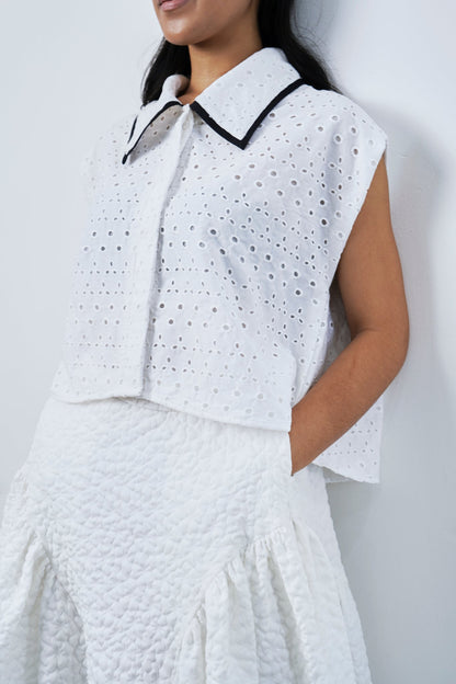 Kala Top Embroidery - White