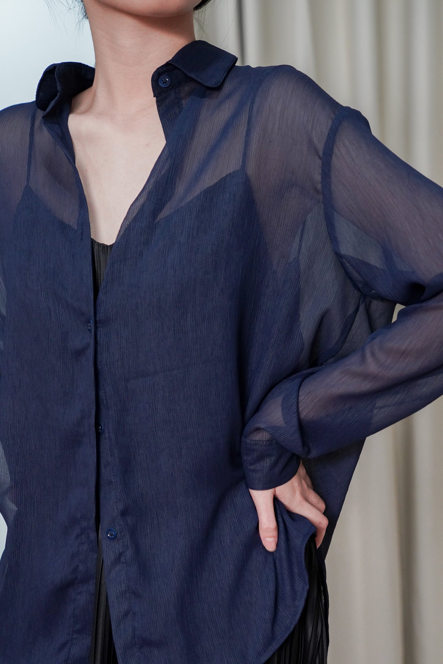 Basic Loose Blouse - Sheer Navy