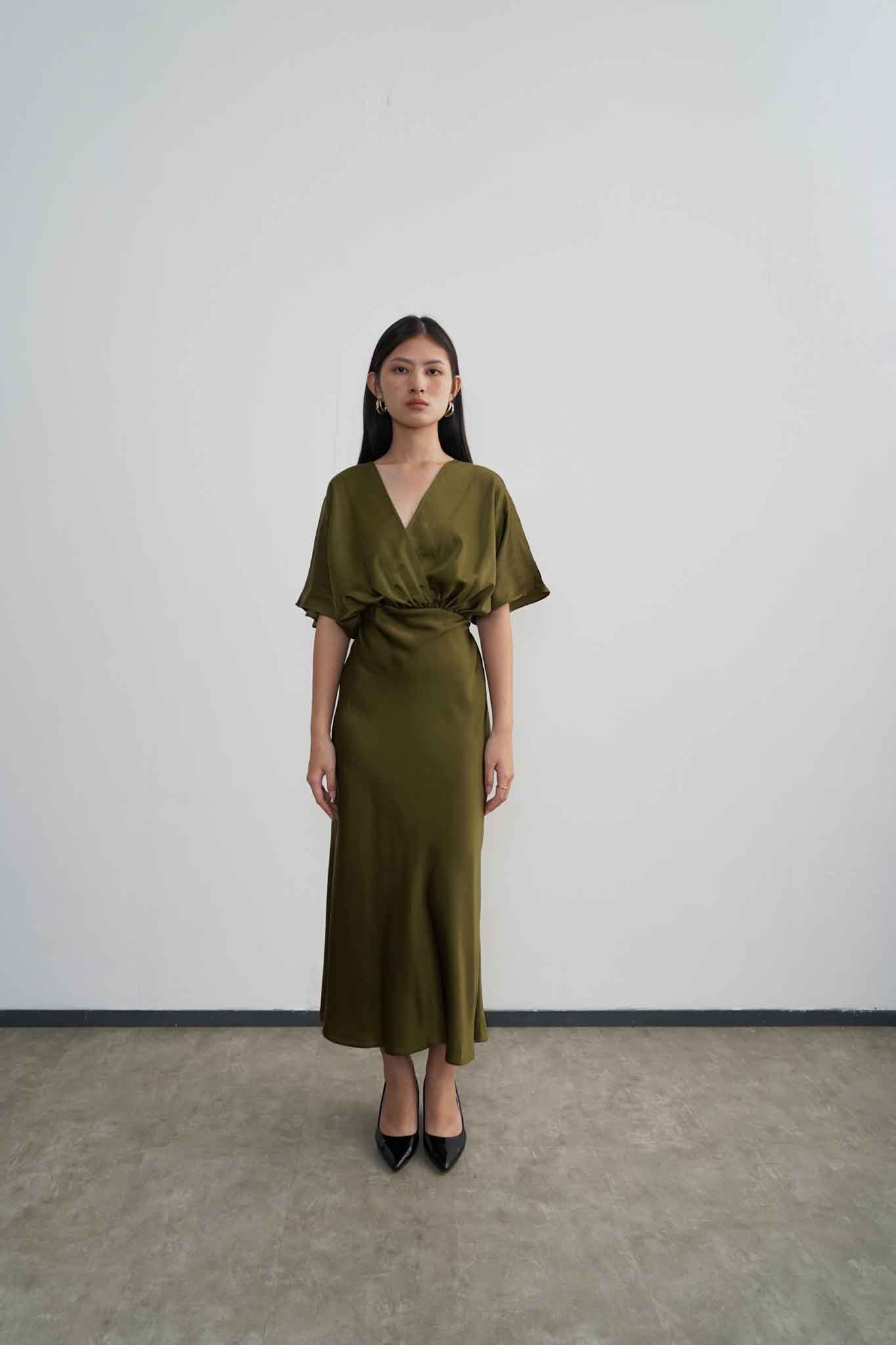 Midi Length Lily Dress - Moss Green