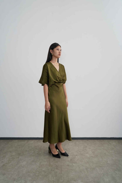 Midi Length Lily Dress - Moss Green