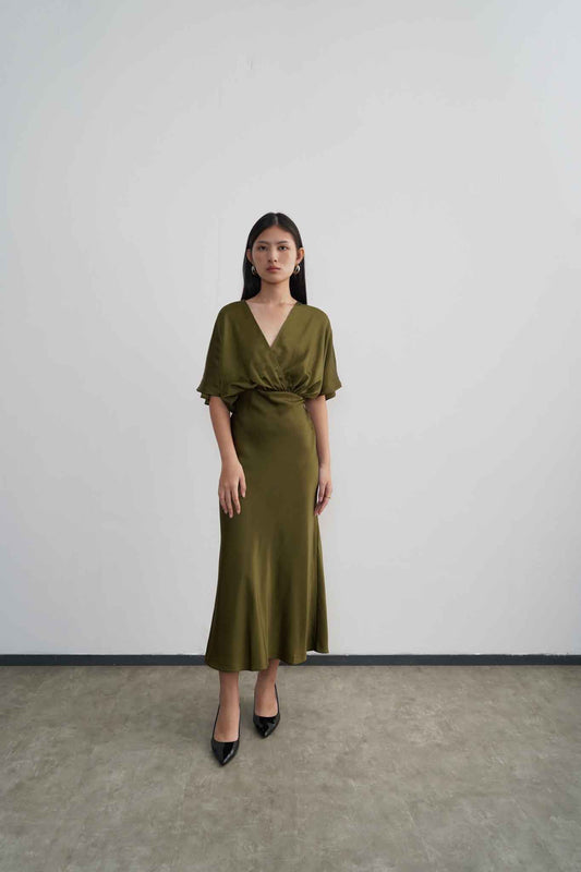 Midi Length Lily Dress - Moss Green