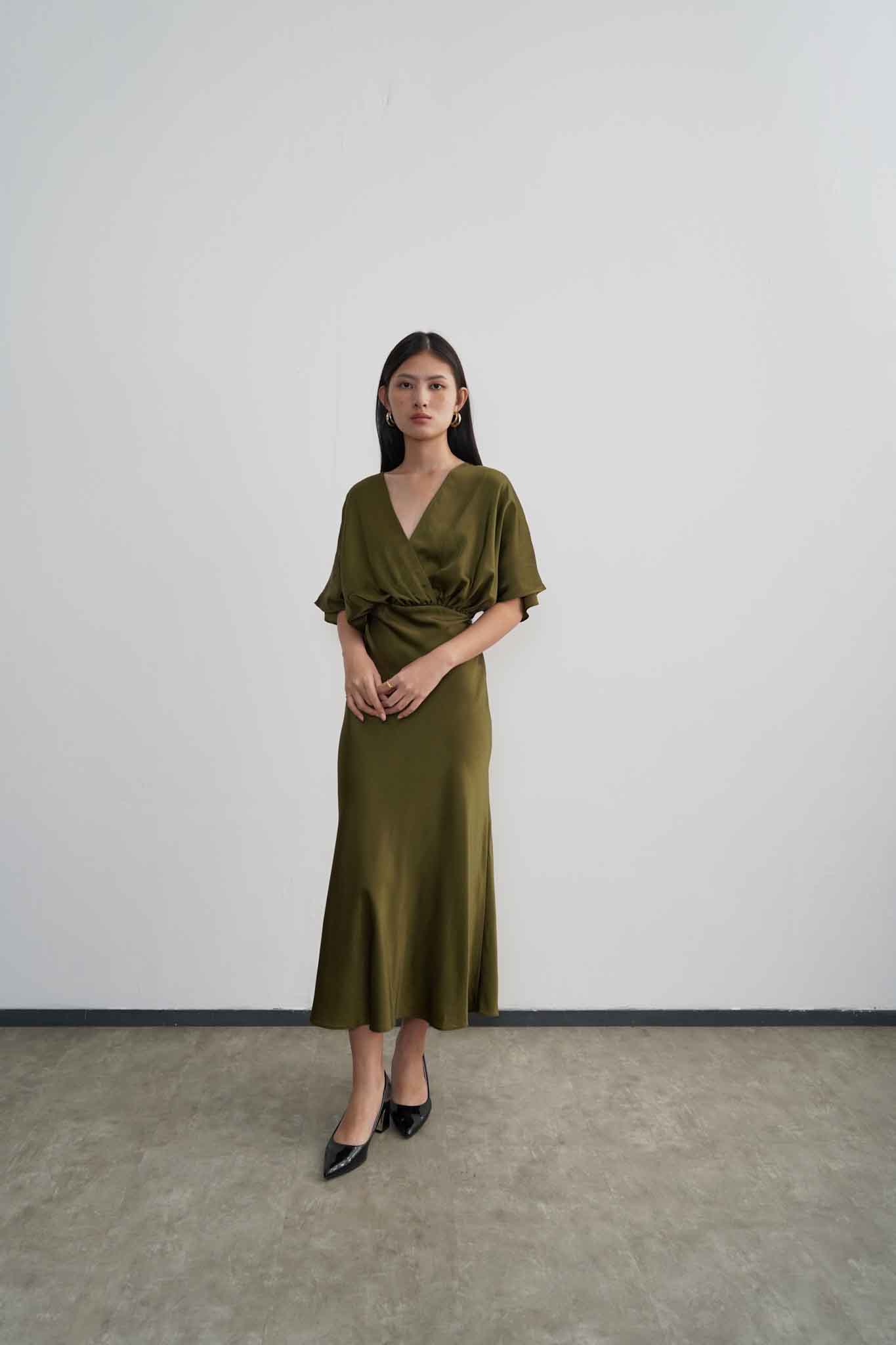 Midi Length Lily Dress - Moss Green