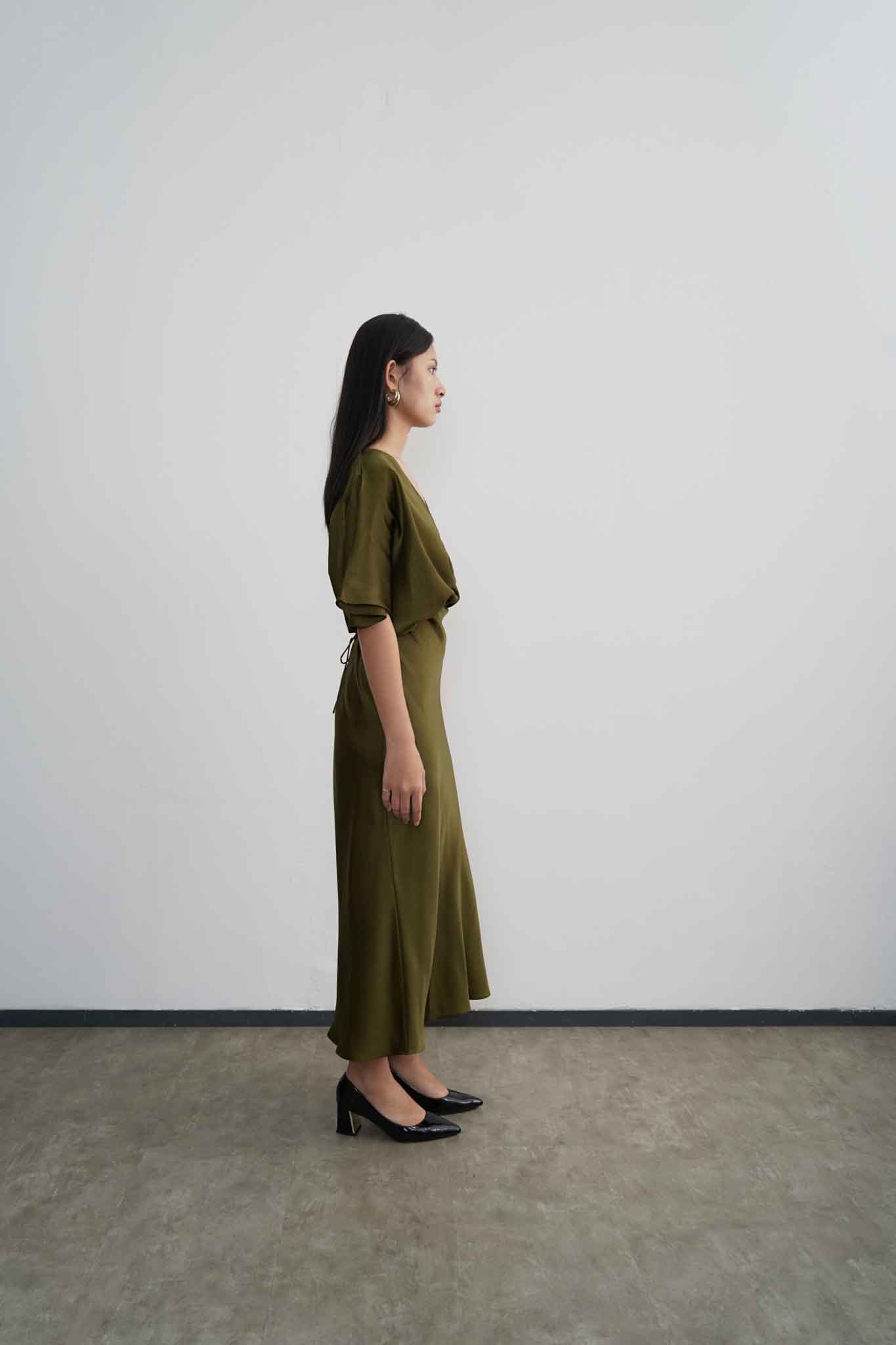 Midi Length Lily Dress - Moss Green